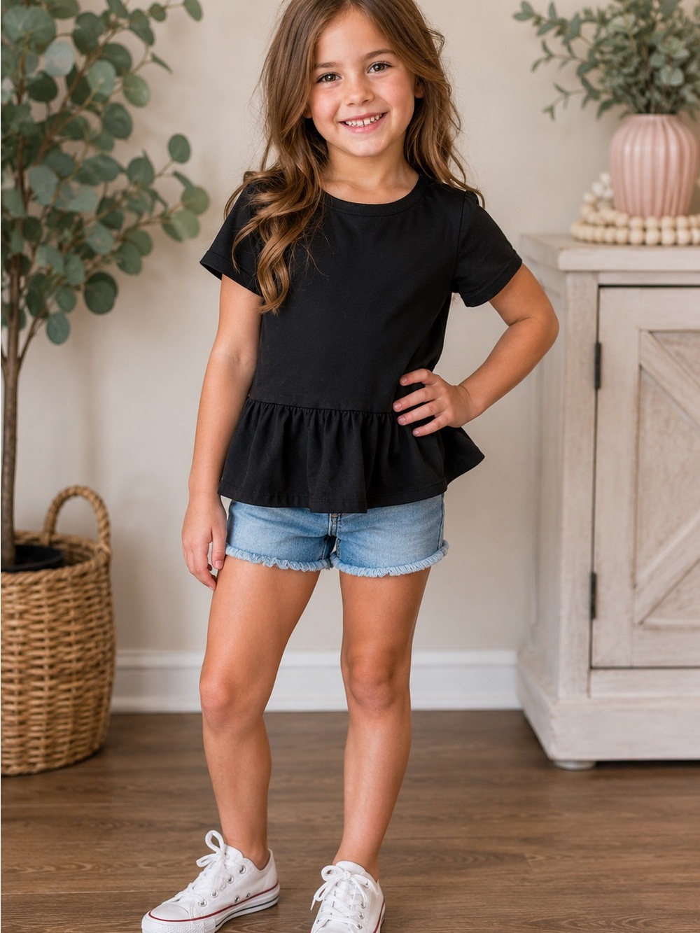 H&M Black Short Sleeve Peplum Top for Girls